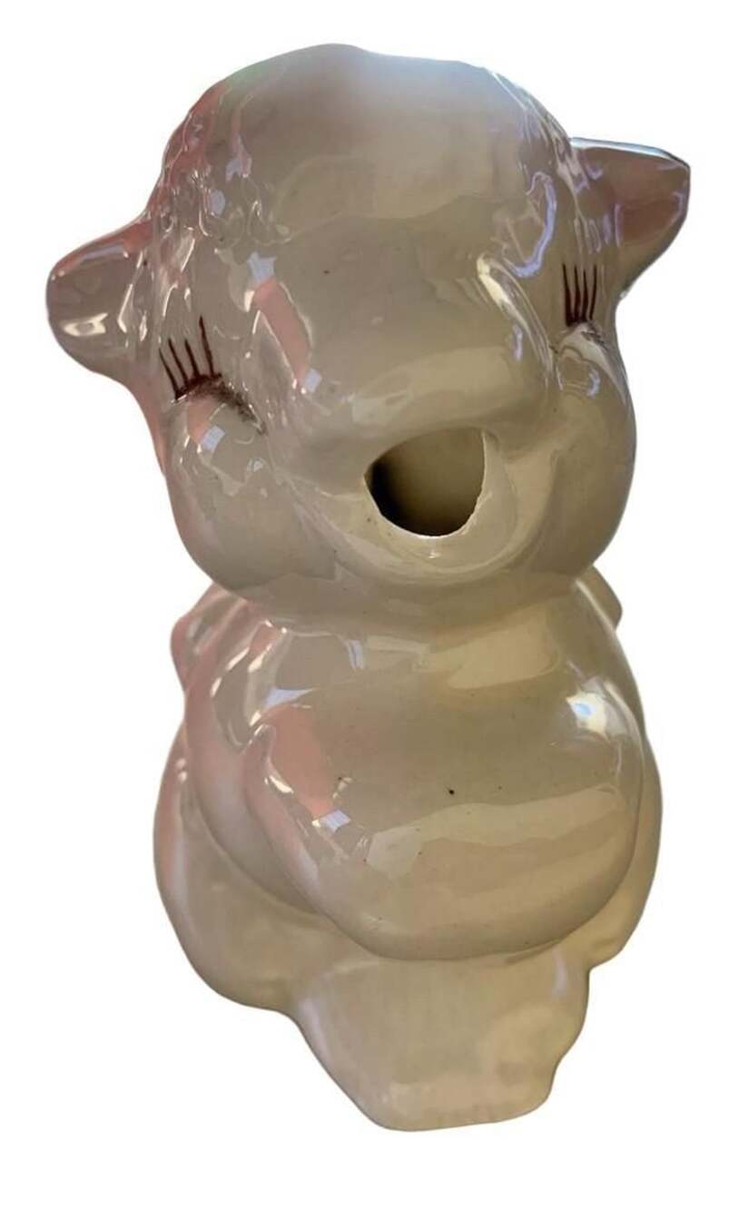 Shawnee White & Pink Glossy Ceramic Lamb Creamer Pitcher - Antique!